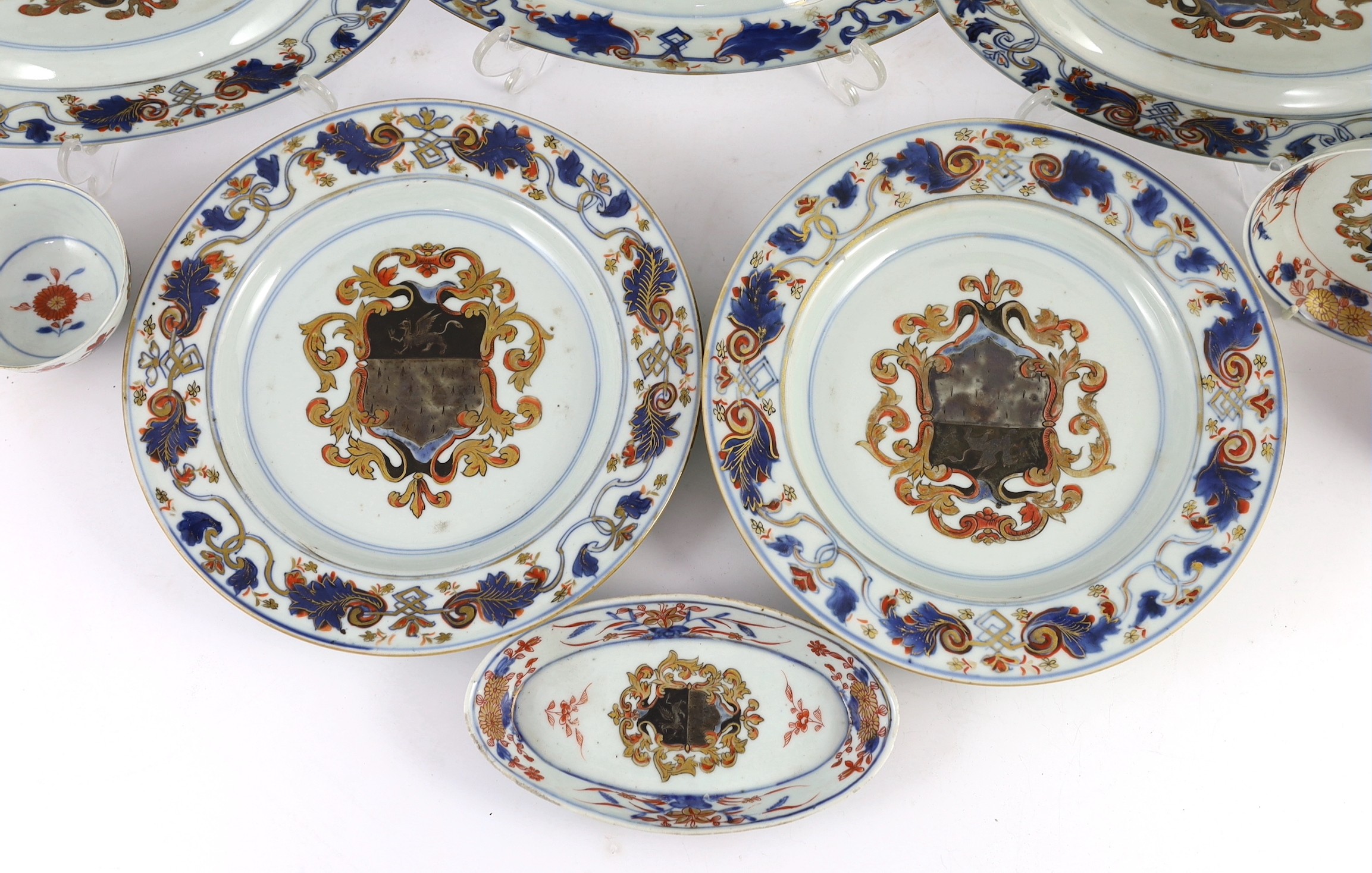 A Chinese export armorial part dinner and tea service, Kangxi period, c.1720